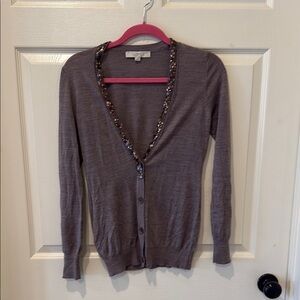 Loft brown sequin wool blend cardigan, XS